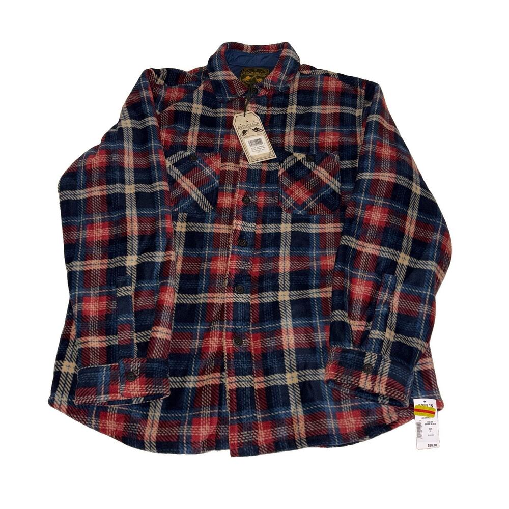 Anchorage Expedition Brand Jacket Mens Large Blue/Red Plaid Sherpa Lined Shacket
